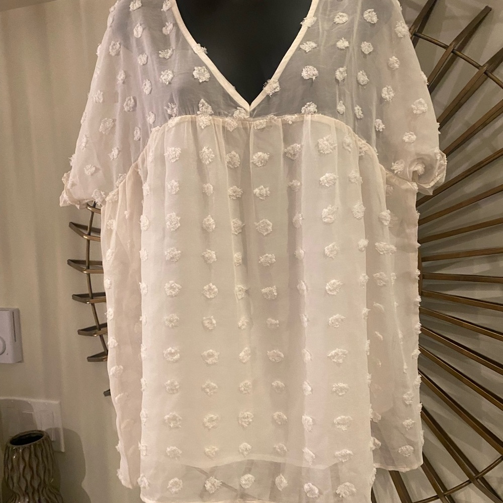 Chic Sheer White Blouse with Pin Dot Accents